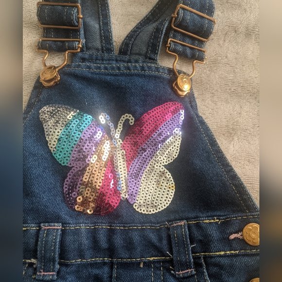 Colette Lilly Butterfly Sequin Denim Shortalls - Picture 2 of 4